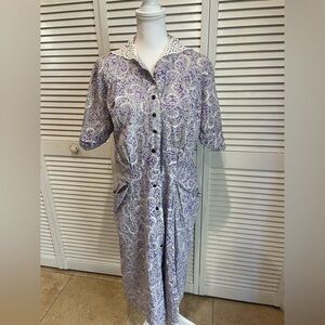 Vintage 50s Modern Classics Shirt Dress Purple Floral (No size Tag) Sz Large L